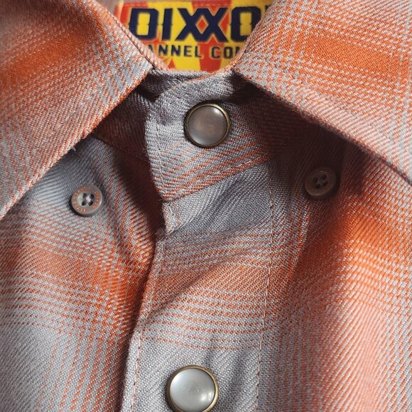 Dixxon Flannel Shirt Mens Extra Large Gray Orange Plaid Copper State Pearl Snap - Picture 3 of 10